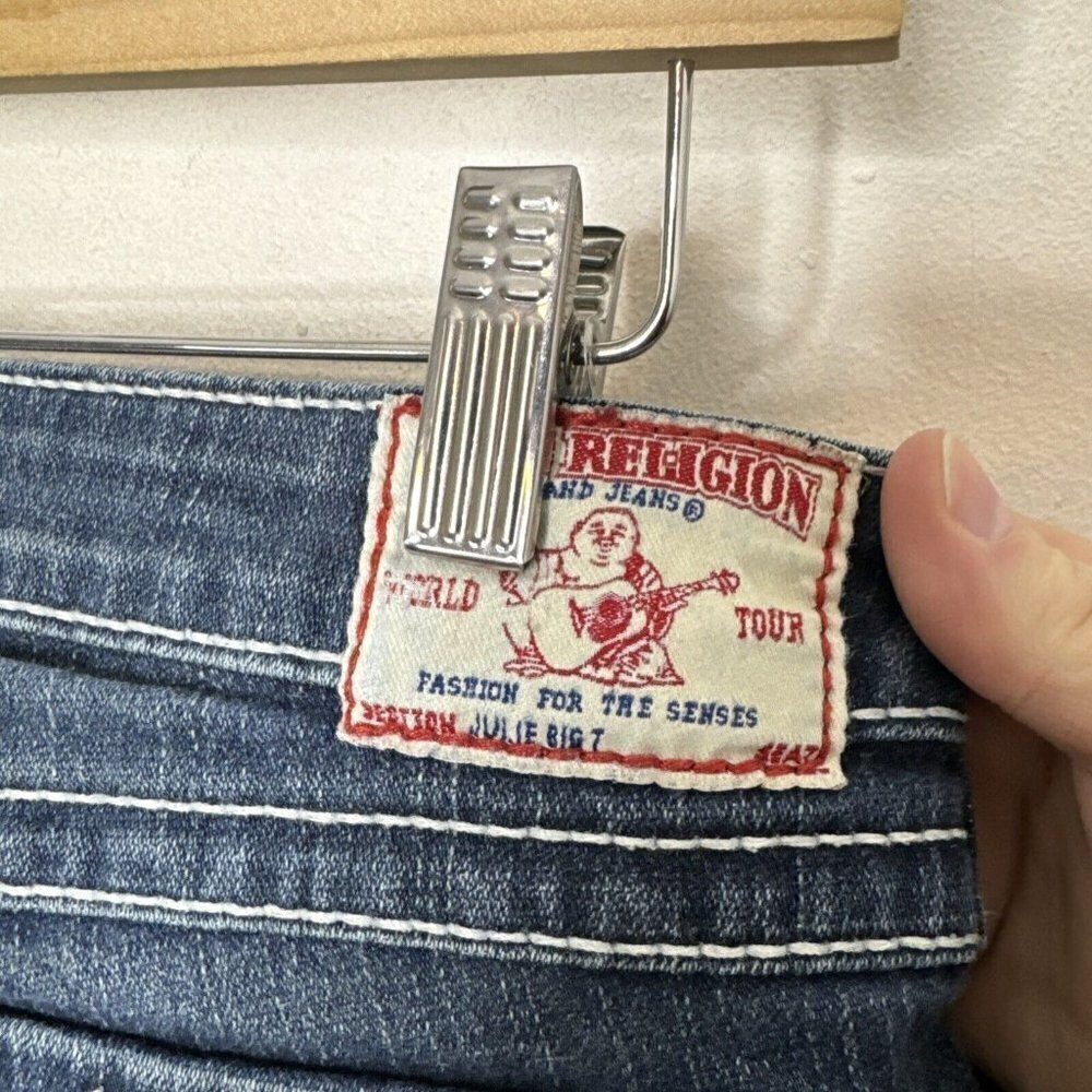 True Religion Julie Big T Woman 27X34 Skinny Stretch Blue Jeans Flap Pocket EUC - Picture 5 of 8